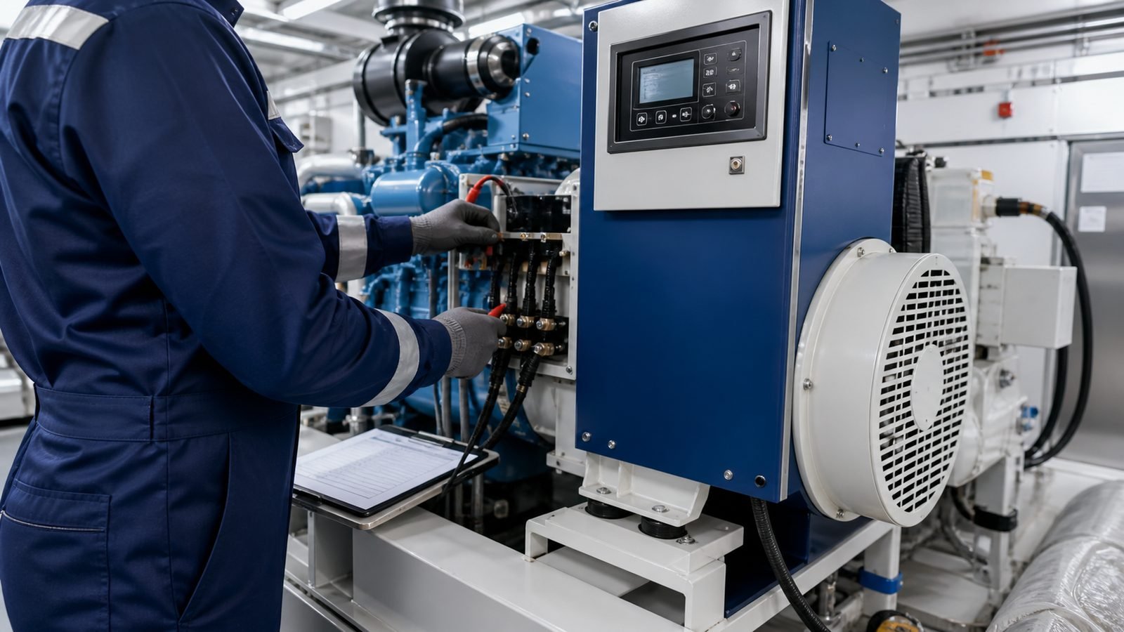 Marine generator maintenance inspection on a commercial vessel in Perth